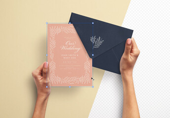 Mockup of Hands Holding Card with Envelope