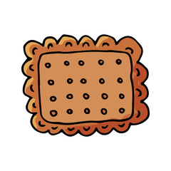 Single biscuit icon. Hand drawn vector illustration in doodle style outline drawing isolated on white background.