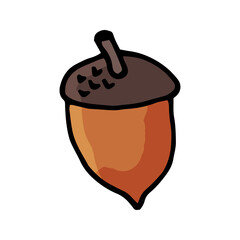 Single acorn icon.  Сoncept nature. Hand drawn vector illustration in doodle style isolated on white background.