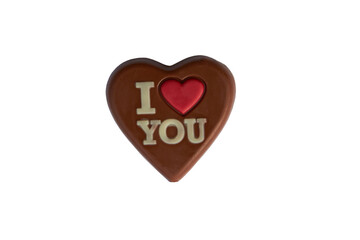 chocolate heart on a white background,chocolate heart with love isolated on white background