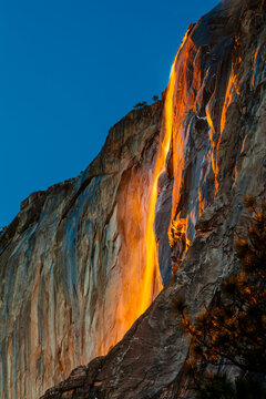Scenic view of Yosemite Firefall in Yosemite National Park during sunset