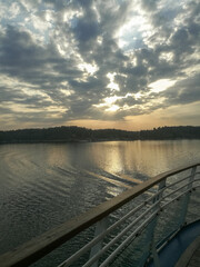 Sunset over the sea. Wonderful view at sunset near the sea. The Gulf of Finland. View from the ferry