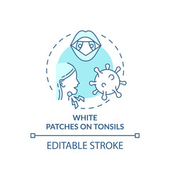 White patches on tonsils concept icon. Tonsillitis sign idea thin line illustration. Medical condition. Sore throat symptom. Vector isolated outline RGB color drawing. Editable stroke