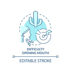 Difficulty opening mouth concept icon. Sore throat complication idea thin line illustration. Viral infection. Jaw pain and swelling. Vector isolated outline RGB color drawing. Editable stroke