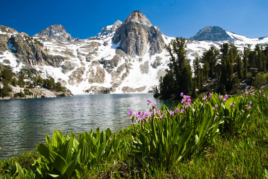 Scenic view of Painted Lady with Upper Rae Lake in foreground in John Muir Trail