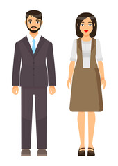 Collection of vector cartoon characters. Businesswomen and businessmen with different style office cloth, haircuts. Set of businesspeople wearing office suit, accessories. Dresscode of business person