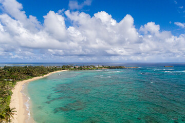Aerial view of Laie Beach Oahu Hawaii
