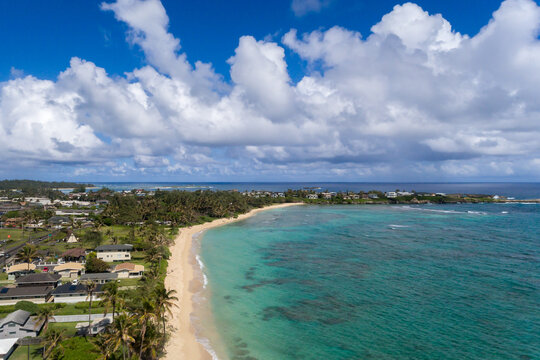 Aerial view of Laie Beach Oahu Hawaii