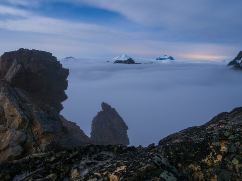 Scenic view of Mount Blum, Mount Baker and Mount Shuksan seen from above Picket Pass