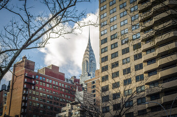 Art Deco Chrysler Building Amongst Other Buildings and Skyscrapers in Manhattan, New York City, USA