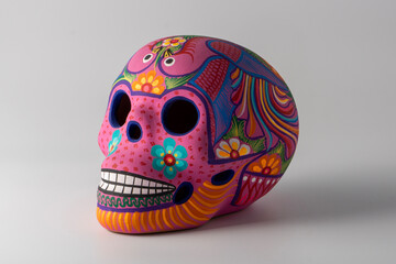 beautiful traditional mexican crafts, skull with colorful decorations for the day of the dead