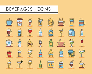 bundle of fourty beverages set icons