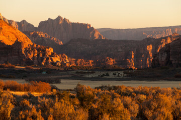 Scenic view of rock formation in Zion National Park during sunset