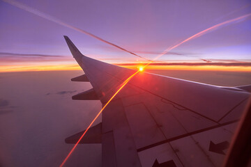 Colorful sunrise seen from an airplane