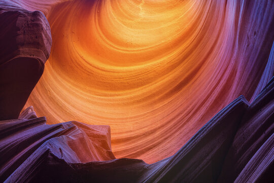 Scenic view of winding sandstone in slot canyon of Arizona
