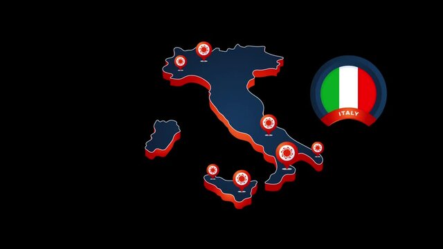 Coronavirus or COVID-19 pandemic in infographic design of Italy, Italy map , chart and indicators shows the location of virus spreading, infographic design, Full HD Resolution