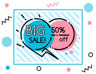 Trendy abstract geometric bubble hot sale. New arrival, big sale and special offer. Black friday up to. Big discount. Vivid banner retro poster design style. Vintage colors and shapes in memphis style