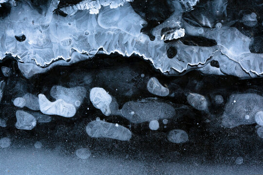 Close up of frozen lakeshore in Utah