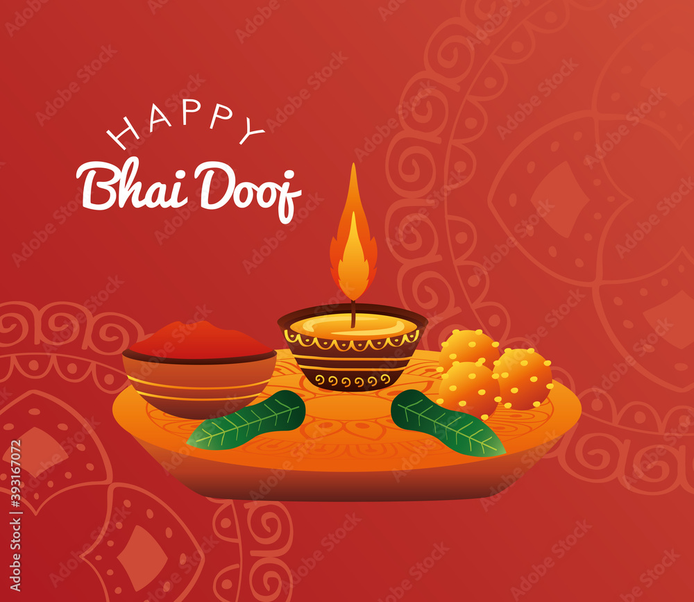 Canvas Prints happy bhai dooj celebration card with candle and food