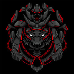 Samurai Wolf Ronin with Mecha Illustration