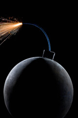 Lit fuse on round bomb