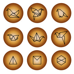 Origami in circles highlight cover icon, natural warm colors. Vector illustration for web design, social media