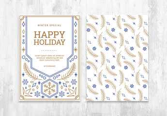Happy Holiday Winter Flyer Layout with Ornate Christmas Elements