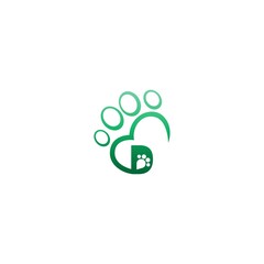 Letter D icon on paw prints logo