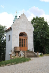 Chapel in the Petrshinsky garden in Prague on a hot summer day