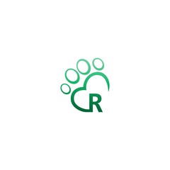 Letter R icon on paw prints logo