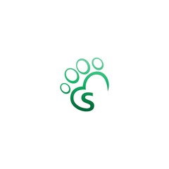 Letter S icon on paw prints logo