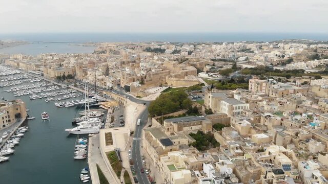 Panoramic overlooking the Grand Harbour in the Three Cities of Malta - Survey Aerial shot