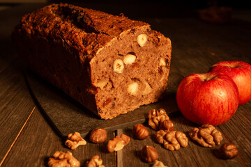 apple bread with nuts and raisins homemade