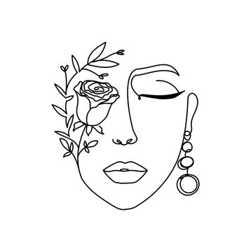 recommend clip art: Continuous line art poster with women's portrait and flowers. Fashion vector illustration in line art style for logo, print, beauty, fashion,social networks,tattoo etc.One line woman freehand portrait