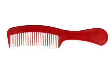 plastic comb,red comb with a handle on a white background