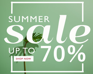 fresh tropical leaf on green background with summer sale illustration