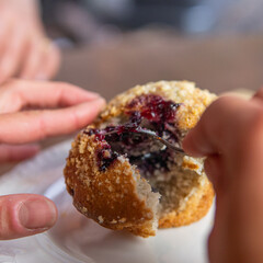 .breakfast of croissants, coffee with milk and pastries