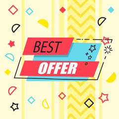 Trendy abstract geometric bubble hot sale. New arrival, big sale and special offer. Black friday up to. Big discount. Vivid banner retro poster design style. Vintage colors and shapes in memphis style