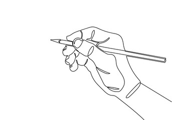 One continuous line drawing of hand drawing line with pencil
