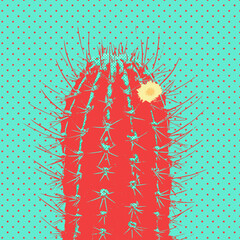 Pop art Cactus. Minimal fashion poster. Trendy bright colorful cartoon design. Neon tropical cactus...