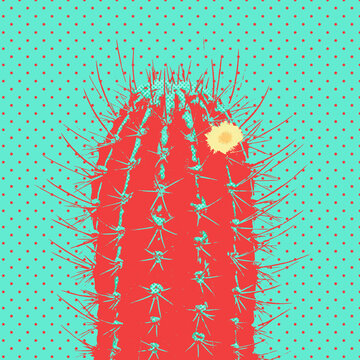 Pop art Cactus. Minimal fashion poster. Trendy bright colorful cartoon design. Neon tropical cactus Mood, popart pattern. Retro 80s concept, creative style