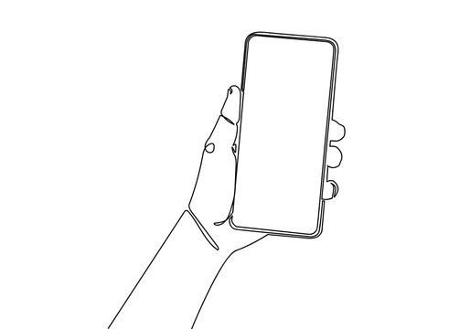 Continuous One Line Drawing Of Of Hand Holding Smartphone