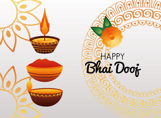 happy bhai dooj celebration card with candles and red paint