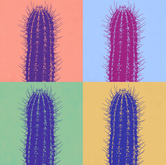 Trendy tropical Pop art Cactus copies on Colorful background. Fashion minimal collage. Creative...