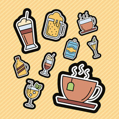 bundle of nine beverages stickers set icons