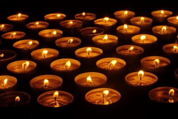 Burning candles. Shallow depth of field. Many christmas candles burning at night. Abstract candles...