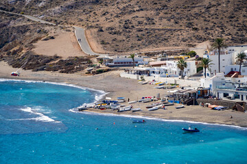 Obraz premium Las Negras bay with its white pueblo tucked amidst volcanic rocks