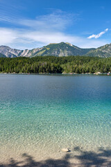 Fototapeta na wymiar turquoise crystal clear water of the mountain lake eibsee