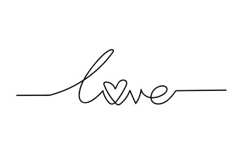 Continuous one line drawing of word LOVE, vector minimalist blac