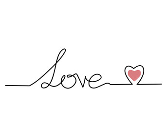 Continuous one line drawing of word LOVE, vector minimalist blac